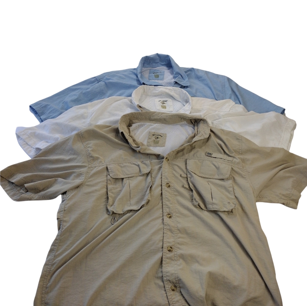 Reel Legends Men's Large Fishing Button up Short Sleeve T-shirt Polyester Nylon